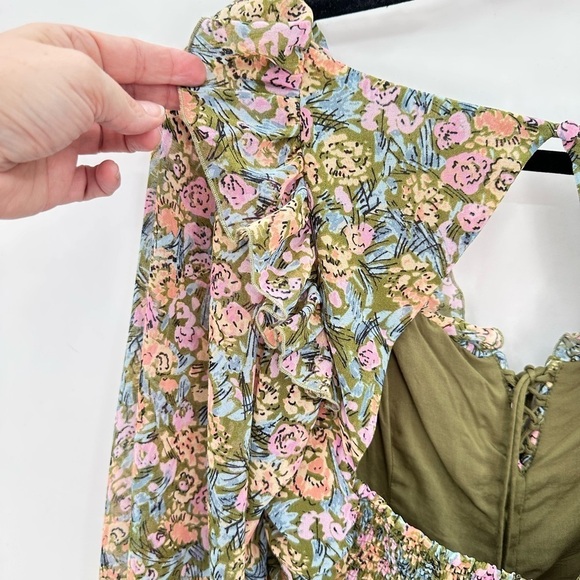 FREE PEOPLE MED Mabel garden combo woman ruch puff sleeve milkmaid floral blouse - Picture 13 of 15